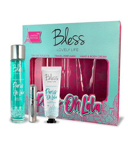 [130408] TRIO PARIS OH LALA EDT TRAVEL PERFUMER Y CREMA CORPORAL Y DE MANOS BLESS