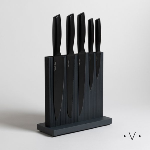 [4113000] TACO IMANTADO GREY X 5 CUCHILLOS ACERO BLACK VASSA HOME