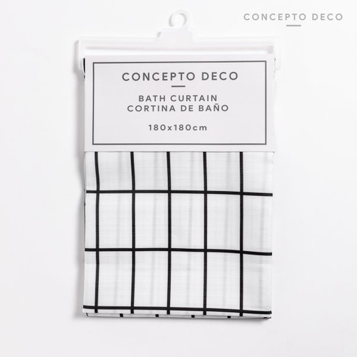 [1650282] CORTINA TELA ESTAMPADA RECTANGULOS NEGRO 180X180