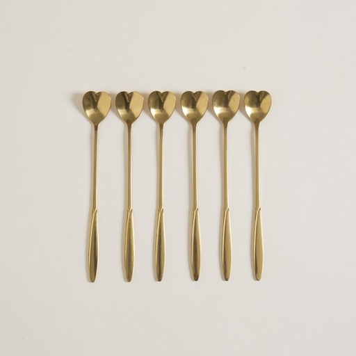 [4113266] SET X 6 CUCHARAS DE ACERO DORADO DISE—O CORAZON 18