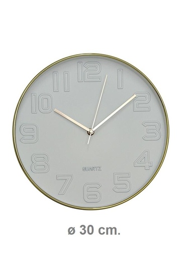 [141256] RELOJ DE PARED BLANCO BORDE DORADO 30 CM RL30201