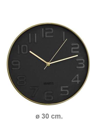 [141257] RELOJ DE PARED NEGRO BORDE DORADO 30 CM RL30202