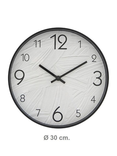 [141277] RELOJ DE PARED GRIS VETEADO MARCO NEGRO 30 CM RL30204