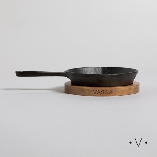 [4113430] PROVOLETERA REDONDA DE HIERRO CON BASE DE ACACIA 23 X 14 CM VASSA HOME