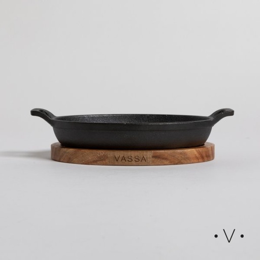 [4113432] PROVOLETERA OVAL DE HIERRO CON BASE DE ACACIA 22X12 VASSA HOME