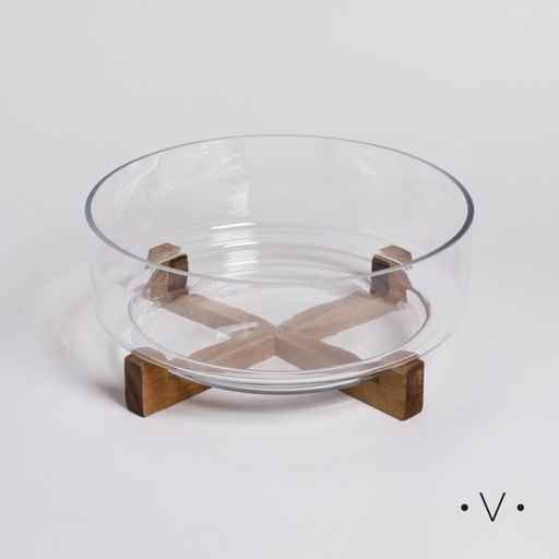 [4113533] BOWL DE VIDRIO CON BASE DE ACACIA 3,6 L VASSA HOME