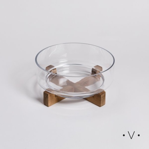 [4113534] BOWL DE VIDRIO CON BASE DE ACACIA 2,2 L VASSA HOME