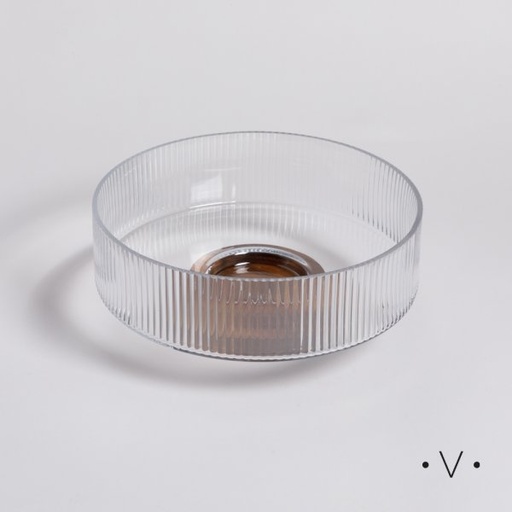 [4113535] BOWL DE VIDRIO CON BASE DE ACACIA 2,7 L VASSA HOME