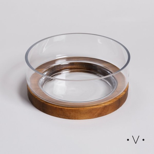 [4113537] BOWL DE VIDRIO CON BASE DE ACACIA 1,8 L VASSA HOME