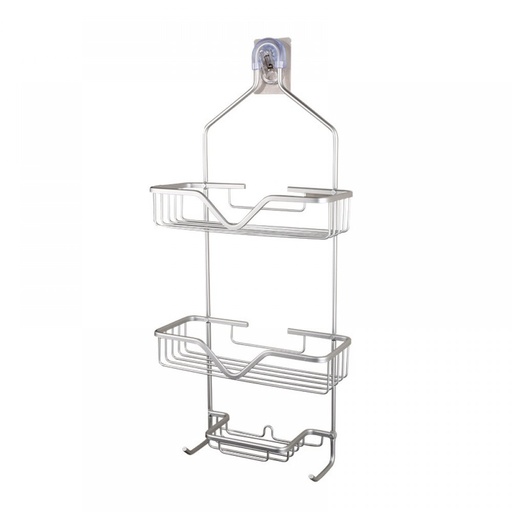 [2561510] SOPORTE PARA DUCHA RECTANGULAR CON 2 CANASTOS, JABONERA Y 2 GANCHOS PARA COLGAR 64X28CM DE ALUMINIO