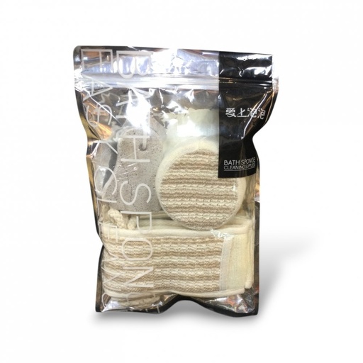 [2561523] BOLSA CON ESPONJA PARA ESPALDA, ESPONJA EXFOLIANTE Y PIEDRA PARA PIES