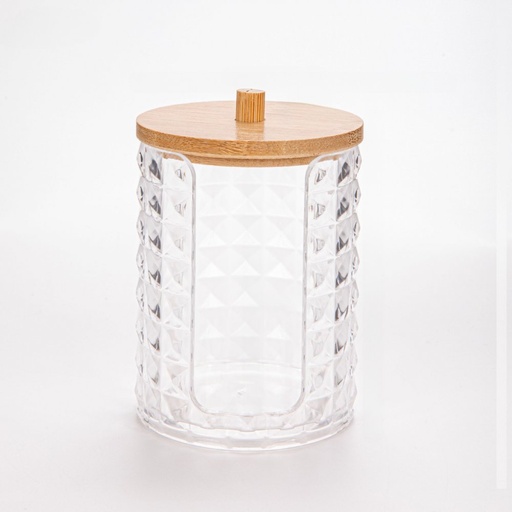 [2561527] PORTA TOALLAS DESMAQUILLANTES CON CUADRADOS Y TAPA DE BAMBOO 7X11,5CM