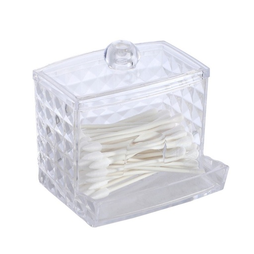 [2561528] PORTA HISOPOS RECTANGULAR CON CUADRADOS Y TAPA TRANSPARENTE 9X5,8X7CM