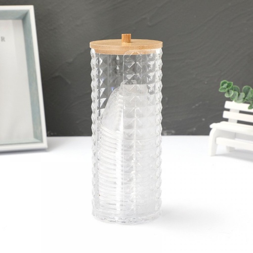 [2561531] PORTA TOALLAS DESMAQUILLANTES GRANDE CON CUADRADOS Y TAPA BAMBOO 7,3X19CM