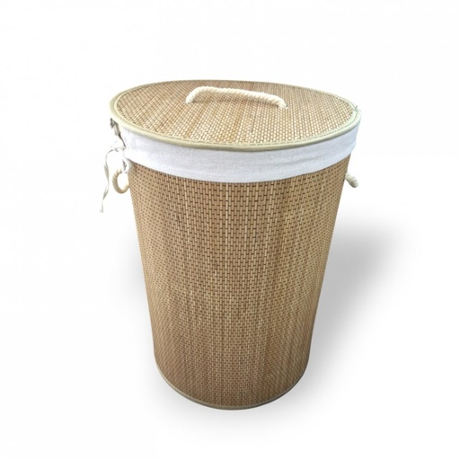 [2561549] CESTO DE ROPA REDONDO 36X60CM COMBINADO BAMBOO CON HILO NEGRO