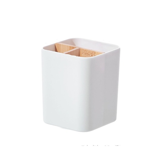 [2561555] ORGANIZADOR RECTANGULAR ALTO BLANCO PLÁSTICO CON 3 DIVISIONES DE BAMBOO 9X9,2X12,5CM