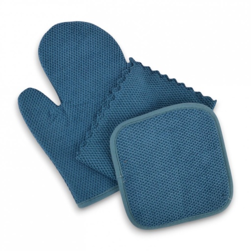 [2561584] SET X3 PIEZAS (2 AGARRADERAS + 1 PAÑO) LISO AZUL