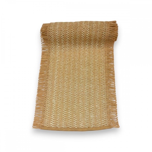 [2561593] CAMINO TRAMADO CON FLECOS LATERALES BEIGE CLARO/NATURAL 30X180CM DE FIBRA