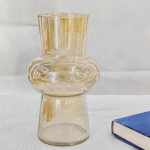 [2561608] FLORERO CÓNICO CON ANILLO DORADO 8X20CM VIDRIO