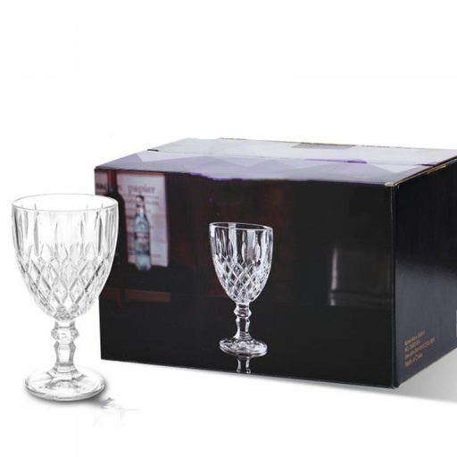 [2561638] SET X6 COPAS TRANSPARENTES CON ROMBOS Y ÓVALOS 340ML 9X16,5CM