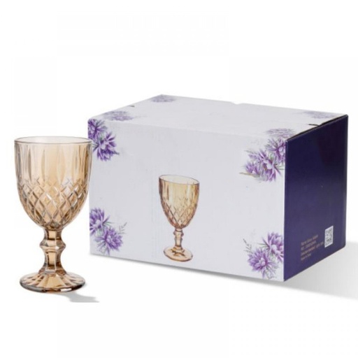 [2561641] SET X6 COPAS DORADAS CON ROMBOS Y ÓVALOS 240ML 8X15CM DE VIDRIO