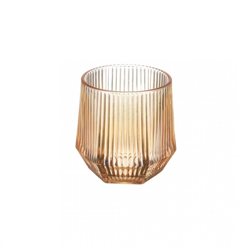 [2561645] SET X6 VASOS RAYADOS BASE OCTOGONAL DORADAS 7,5X8,8CM VIDRIO