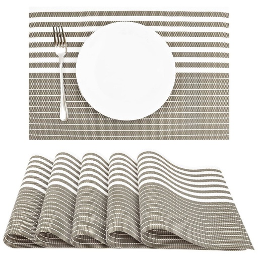 [2561649] SET X4 INDIVIDUAL CON RAYAS GRUESAS Y FINAS 30X45CM BEIGE DE PVC