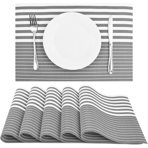 [2561650] SET X4 INDIVIDUAL CON RAYAS GRUESAS Y FINAS 30X45CM GRIS DE PVC