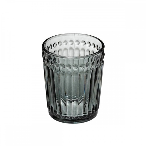 [2561654] SET X6 VASOS CHICOS RAYADO CON PUNTOS 250ML 8,2X10CM GRIS VIDRIO