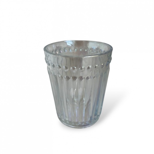 [2561655] SET X6 VASOS CHICOS RAYADO CON PUNTOS 250ML 8,2X10CM PERLADO VIDRIO
