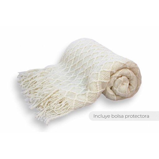 [380326] MANTA 130 X 170 CM LISA TRAMA ROMBO DOBLE GRANDE BLANCO