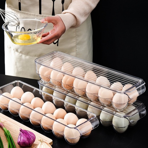 [256785] HUEVERA PARA 14 HUEVOS CON TAPA RAYADA 37 X 11X 8 CM ACRILICO
