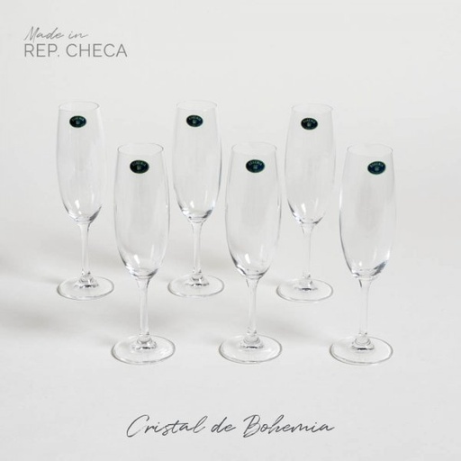 [4113739] SET X 6 COPAS DE CHAMPAGNE DE CRISTAL DE BOHEMIA S