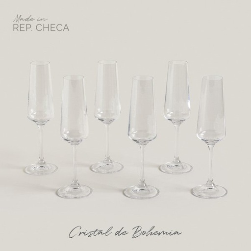 [4113740] SET X 6 COPAS DE CHAMPAGNE CRISTAL DE BOHEMIA CORV