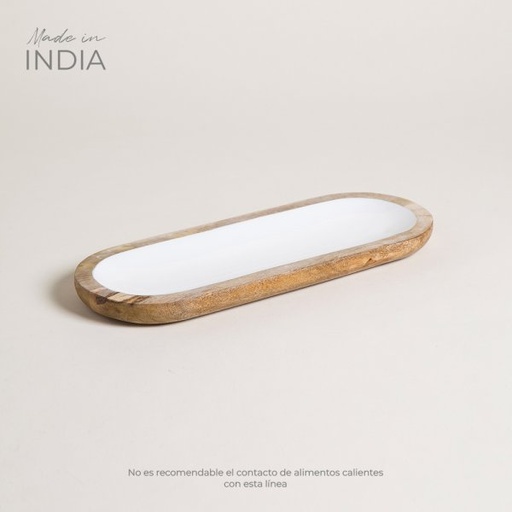 [4113655] BANDEJA DE MADERA ESMALTADA SAHA 35X13 CM