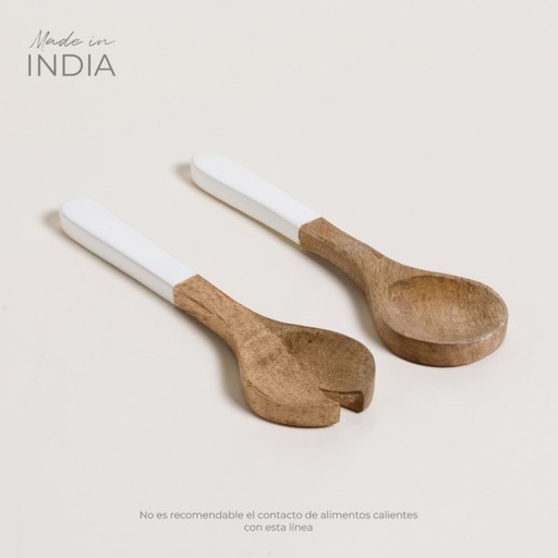[4113665] SET DE CUBIERTOS PARA ENSALADA DE MADERA ESMALTADA
