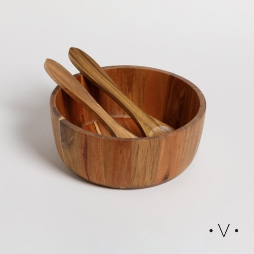 [4113825] SET DE ENSALADERA REDONDA 25 CM CON CUBIERTOS VASSA HOME