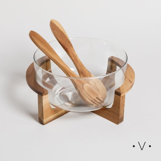[4113830] SET DE ENSALADERA DE VIDRIO 25 CM CON CUBIERTOS VASSA HOME