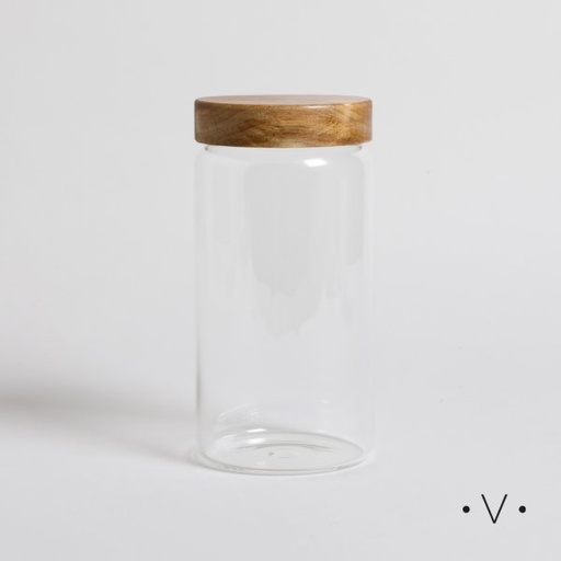 [4113835] FRASCO REDONDO CON TAPA DE MADERA DE ACACIA 1600 ML VASSA HOME