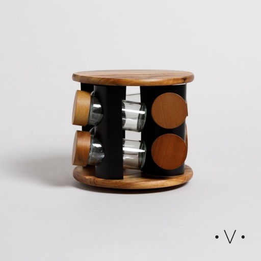 [4113863] ESPECIERO REDONDO GIRATORIO X8 FRASCOS 16X18 CM VASSA HOME