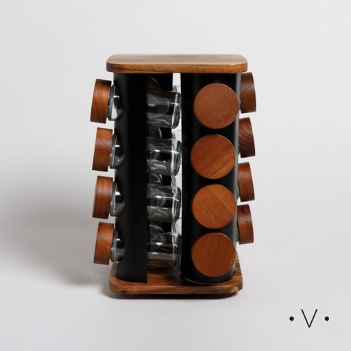 [4113864] ESPECIERO CUADRADO GIRATORIO X16 FRASCOS 27X16 CM VASSA HOME