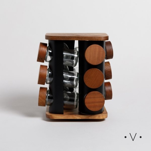 [4113865] ESPECIERO CUADRADO GIRATORIO X12 FRASCOS 21X18 CM VASSA HOME