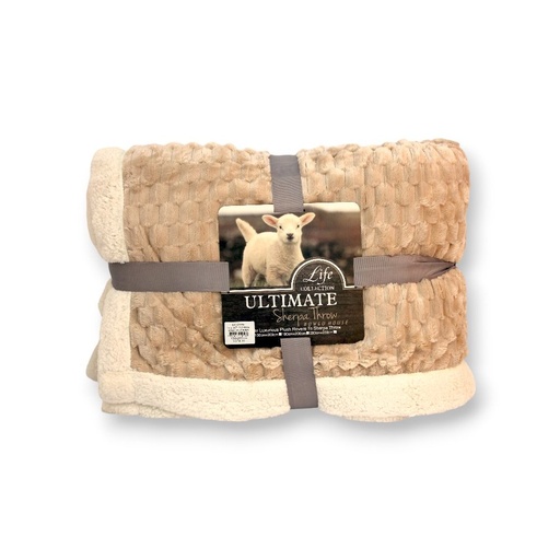 [380252] MANTA 150 X 200 CM CORDERITO BEIGE CON BORDE BLANCO