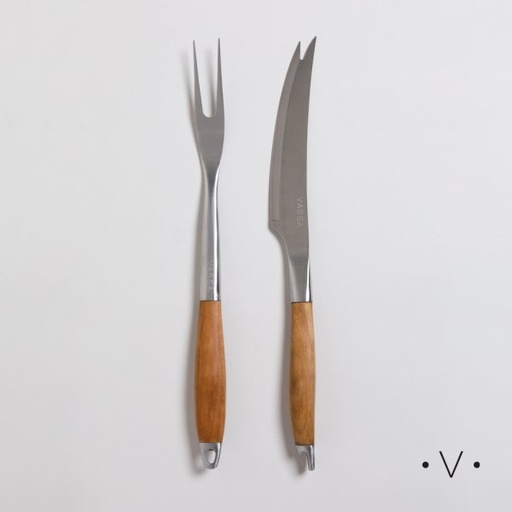 [4113935] SET DE ASADO DE ACERO INOXIDABLE Y MADERA DE ACACIA VASSA HOME