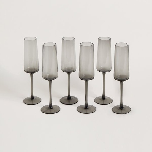 [4114005] SET X 6 COPAS DE CHAMPAGNE FACETADAS GREY 250 ML