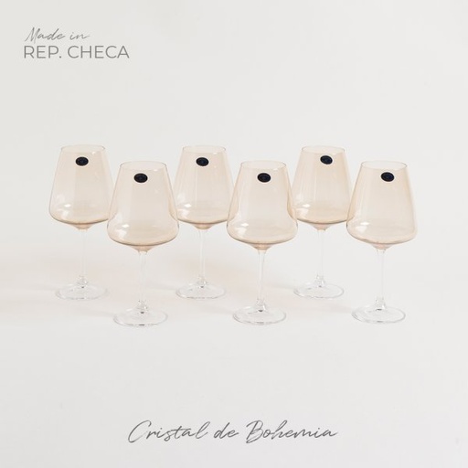 [4114071] SET X 6 COPAS DE CRISTAL DE BOHEMIA CORVUS BROWN 570 ML