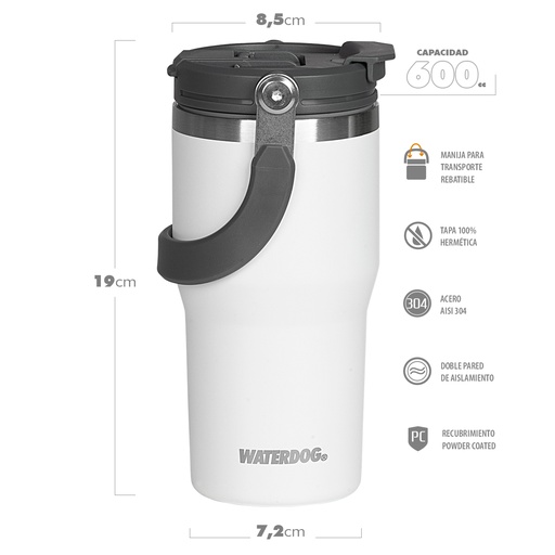 [401164] VASO DOBLE PARED 600 ZUMO 600CC BLANCO WATERDOOG