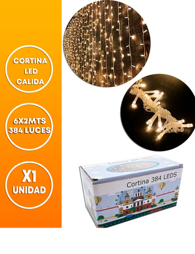 [42077] CORTINA LED 384 LUCES 6X2 M 24 TIRAS CALIDA 220V 20W