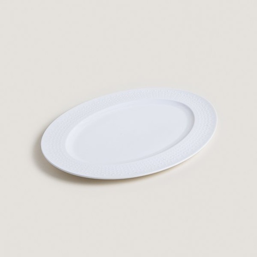 [4114129] PLATO OVAL PORCELANA BLANCA DISEÑO ESPIGADO 40.5 X 29.5 CM