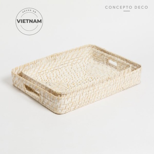[1651051] BANDEJA SET X 2 RATTAN G:45X7CM C:39X6CM BLANCO